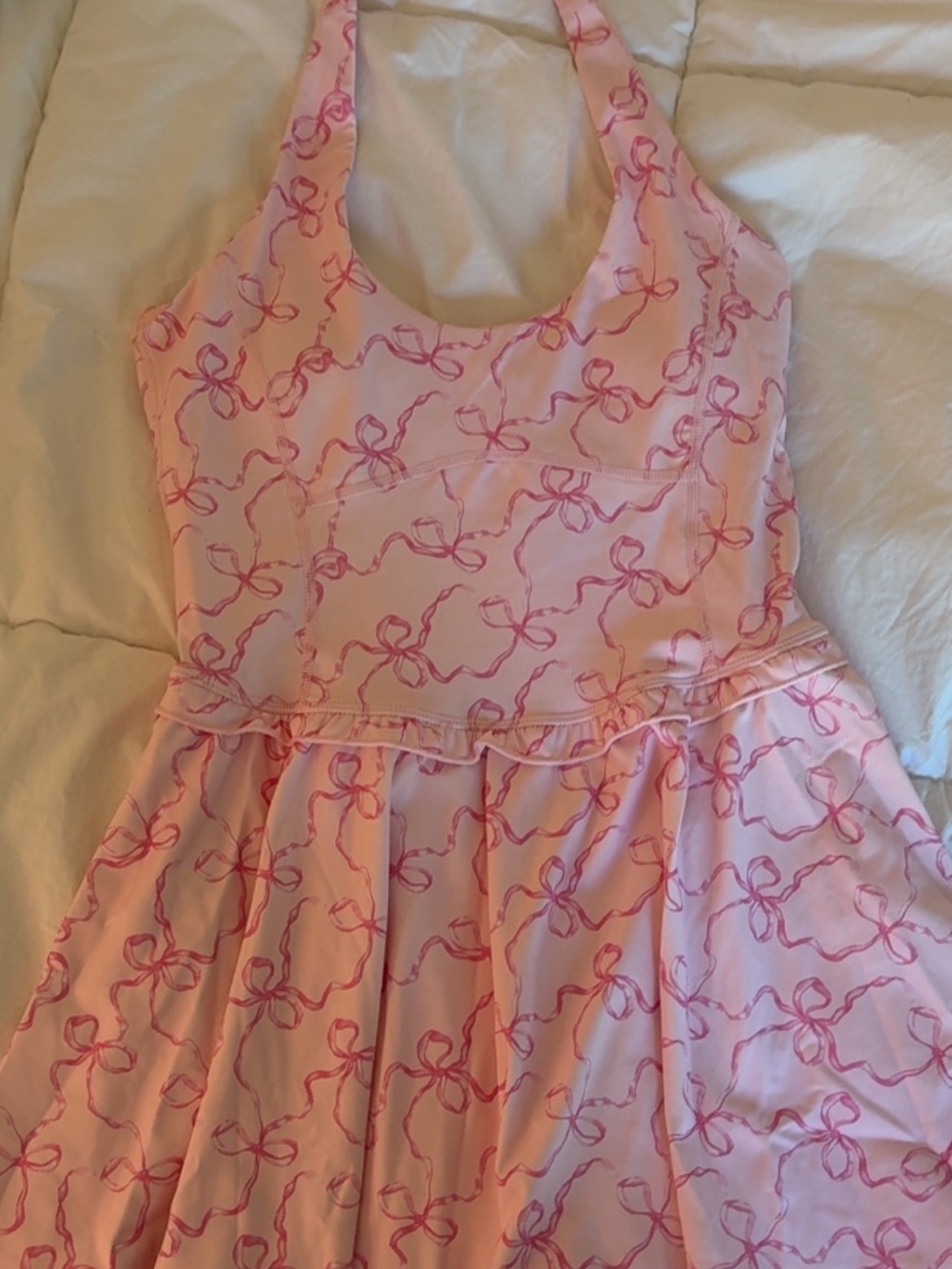 LoveShackFancy Pink Bow-Print Halter Dress - Picture 3 of 3